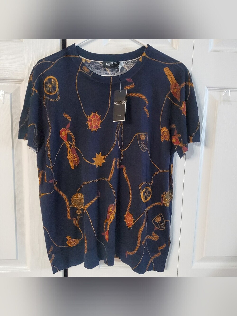 LAUREN RALPH LAUREN NWT. NAVY LIGHTWEIGHT SWEATER. 2X NAUTICAL